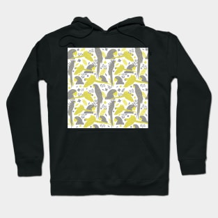 Ara Parrot Tropical Leaves Pattern Yellow and Gray Hoodie